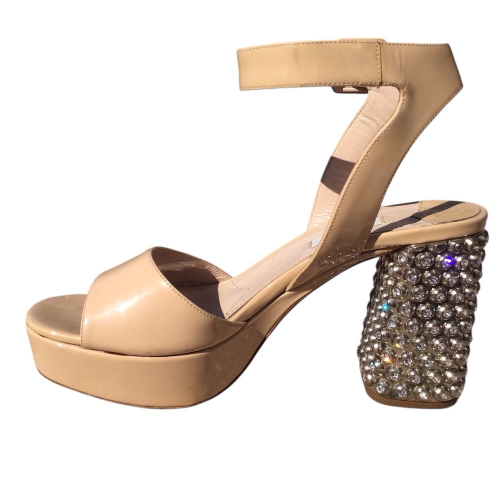 Miu Miu Patent Jewel Heel Platform Sandal Nude Size 39 - Picture 2 of 16